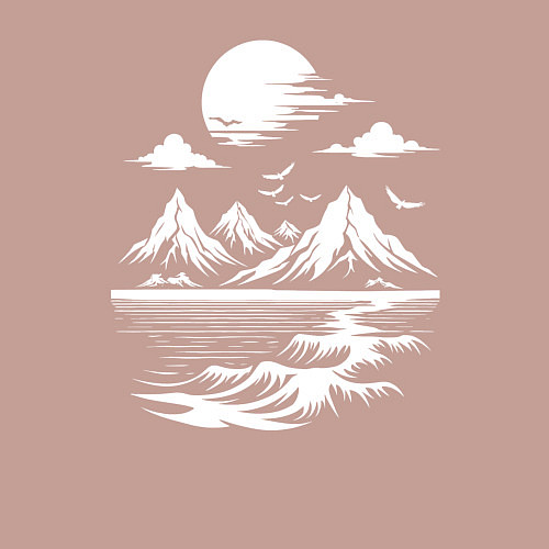 Мужской свитшот Пейзаж с горами и морем / Пыльно-розовый – фото 3