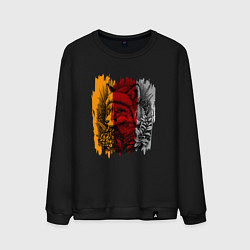 Свитшот хлопковый мужской Лис в зимней шапке, цвет: черный