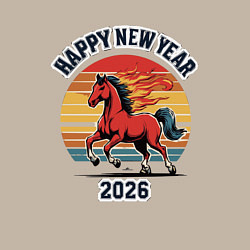 Свитшот хлопковый мужской Красная огненная лошадь 2026, цвет: миндальный — фото 2