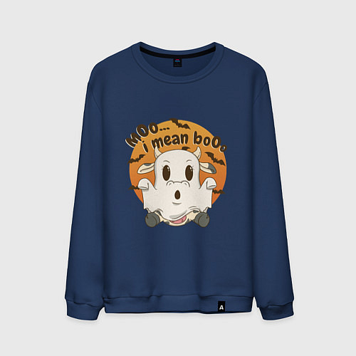 Мужской свитшот Корова привидение: moo-boo - буу-муу / Тёмно-синий – фото 1