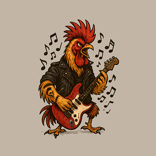 Мужской свитшот Петух гитарист рокер / Миндальный – фото 3