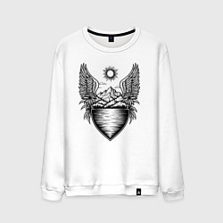 Свитшот хлопковый мужской Орнамент горной природы, цвет: белый