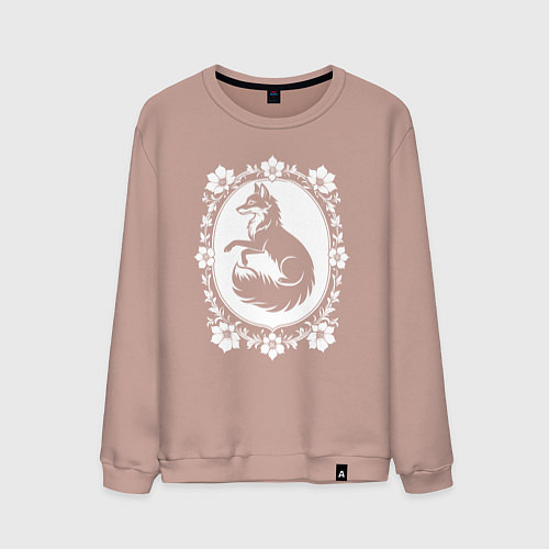 Мужской свитшот Лиса в цветочной раме / Пыльно-розовый – фото 1