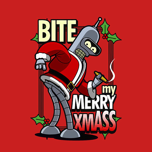 Мужской свитшот Bender - bite my xmaas / Красный – фото 3
