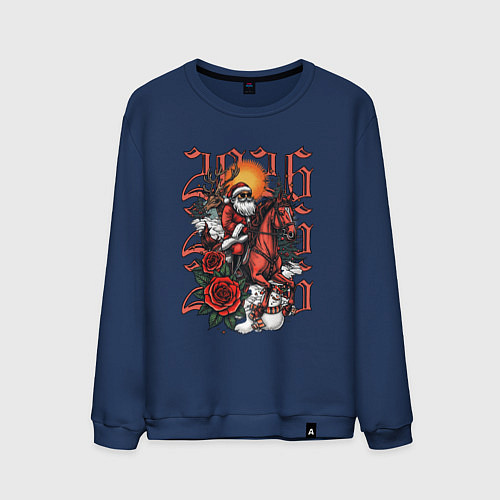 Мужской свитшот Дед Мороз на красном коне 2026 / Тёмно-синий – фото 1
