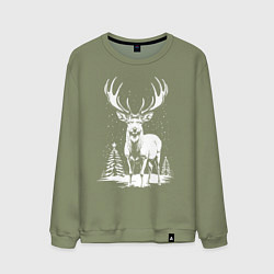 Свитшот хлопковый мужской Зимний олень, цвет: авокадо