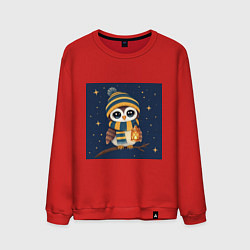 Мужской свитшот Сова в шапке и шарфе с фонарём