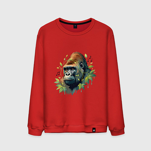 Мужской свитшот Музыкальная горилла / Красный – фото 1