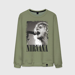 Свитшот хлопковый мужской Кобейн поет, цвет: авокадо