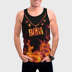 Майка-безрукавка мужская Вова - кулон на цепи в огне, цвет: 3D-черный — фото 2