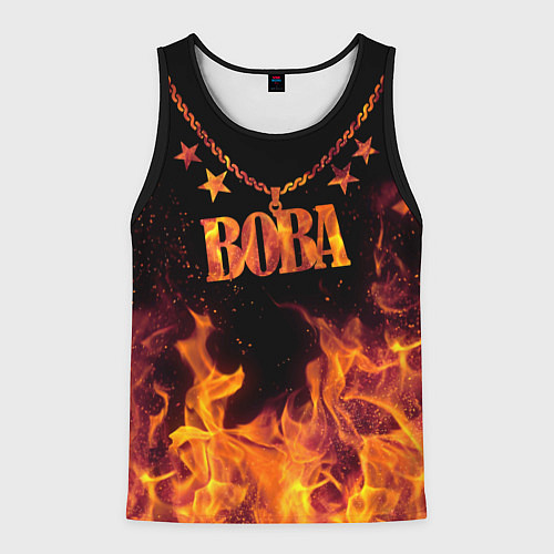 Мужская майка без рукавов Вова - кулон на цепи в огне / 3D-Черный – фото 1