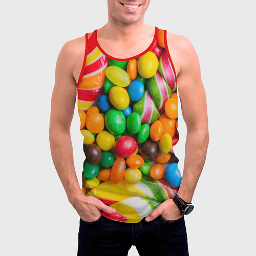 Мужская майка без рукавов Сладкие конфетки / 3D-Красный – фото 3