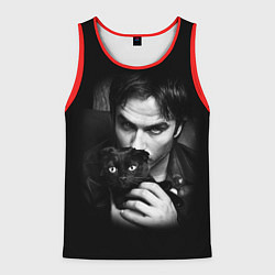 Майка-безрукавка мужская Деймон Сальваторе с котом, цвет: 3D-красный