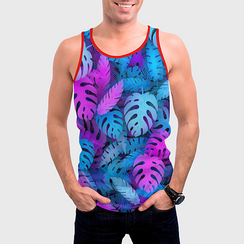 Мужская майка без рукавов Сине-розовые тропики / 3D-Красный – фото 3