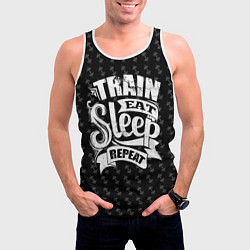 Майка-безрукавка мужская Train Eat Sleep Repeat, цвет: 3D-белый — фото 2