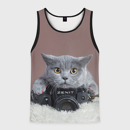 Мужская майка без рукавов Котик фотограф / 3D-Черный – фото 1
