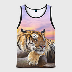 Майка-безрукавка мужская Тигр на закате, цвет: 3D-черный