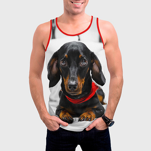 Мужская майка без рукавов Милая такса / 3D-Красный – фото 3