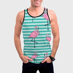 Майка-безрукавка мужская Полосатые фламинго, цвет: 3D-черный — фото 2