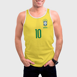 Майка-безрукавка мужская Сборная Бразилии: Неймар ЧМ-2018 домашняя, цвет: 3D-белый — фото 2