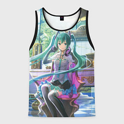 Майка-безрукавка мужская Мика Хацуне в консерватории в наушниках, цвет: 3D-черный