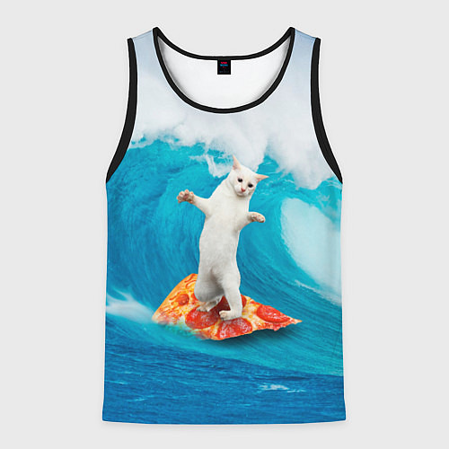 Мужская майка без рукавов Кот-серфер / 3D-Черный – фото 1