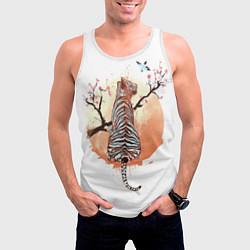 Майка-безрукавка мужская Тигр на дереве сакуры, цвет: 3D-белый — фото 2