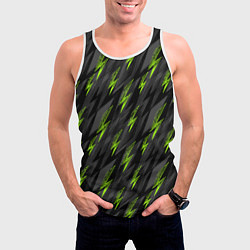 Майка-безрукавка мужская Зеленые молнии паттерн, цвет: 3D-белый — фото 2