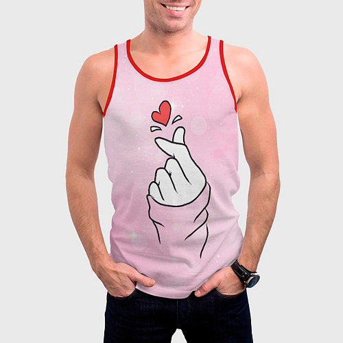 Мужская майка без рукавов Сердечко пальцами / 3D-Красный – фото 3