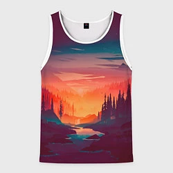 Майка-безрукавка мужская Minimal forest sunset, цвет: 3D-белый