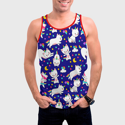 Мужская майка без рукавов Кот-Единорог / 3D-Красный – фото 3