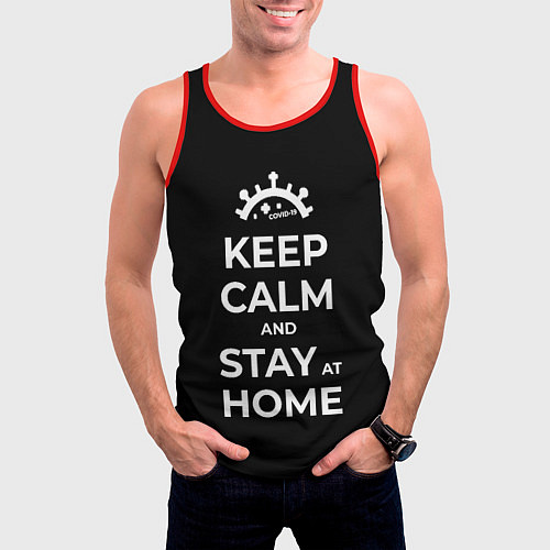 Мужская майка без рукавов Keep calm and stay at home / 3D-Красный – фото 3