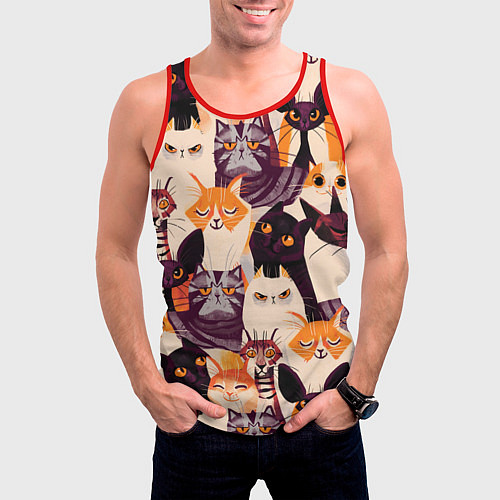 Мужская майка без рукавов КОТИКИ / 3D-Красный – фото 3