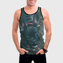 Майка-безрукавка мужская Бульдог морда собакена черного, цвет: 3D-черный — фото 2