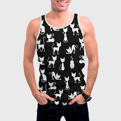 Майка-безрукавка мужская КОШКИ БЕЛОЕ НА ЧЕРНОМ, цвет: 3D-белый — фото 2