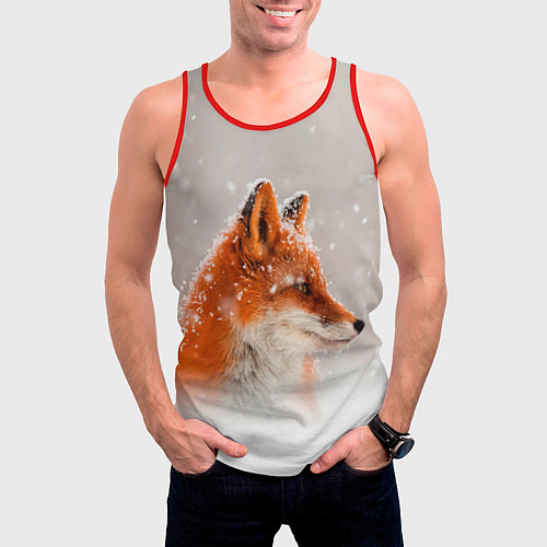 Мужская майка без рукавов Лиса и снег / 3D-Красный – фото 3