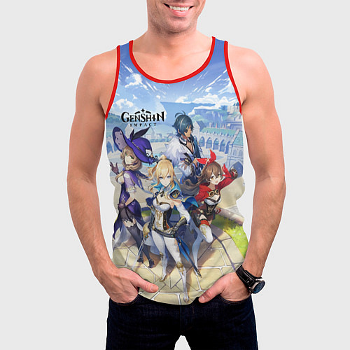 Мужская майка без рукавов Genshin Impact / 3D-Красный – фото 3