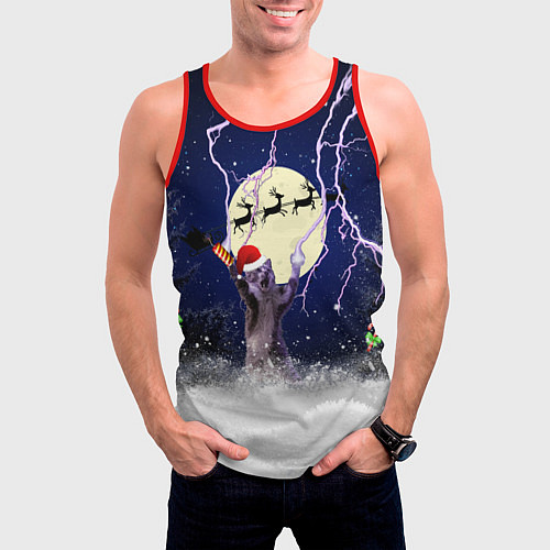Мужская майка без рукавов Новогодний Кот / 3D-Красный – фото 3