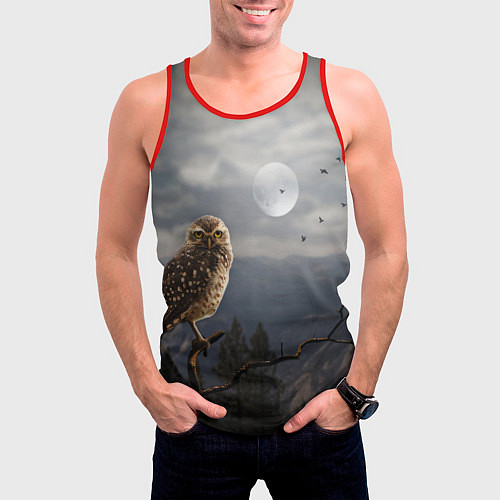Мужская майка без рукавов Сова / 3D-Красный – фото 3
