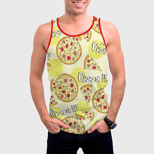 Мужская майка без рукавов Узор - Пицца на желтом / 3D-Красный – фото 3