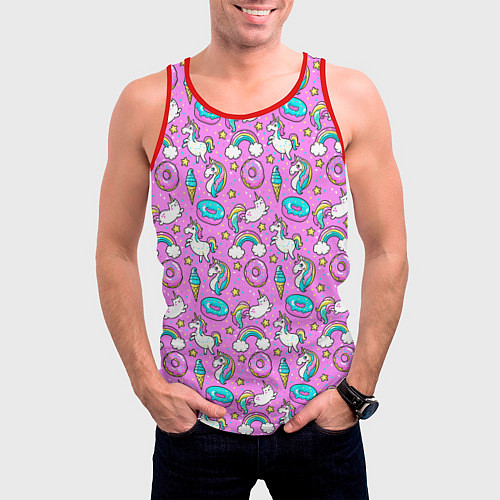 Мужская майка без рукавов Единороги и пончики / 3D-Красный – фото 3