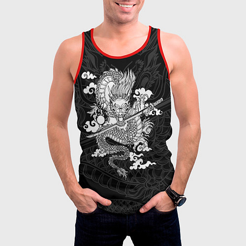 Мужская майка без рукавов ДРАКОН DRAGON / 3D-Красный – фото 3