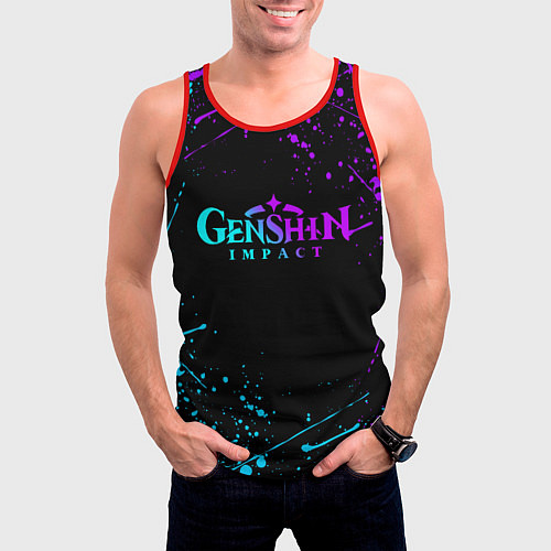 Мужская майка без рукавов GENSHIN IMPACT NEON LOGO / 3D-Красный – фото 3