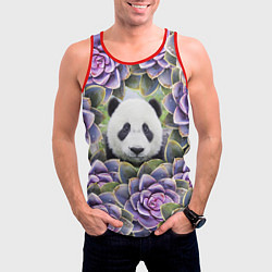 Майка-безрукавка мужская Панда среди цветов, цвет: 3D-красный — фото 2