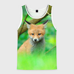 Майка-безрукавка мужская Лисенок в зеленом лесу, цвет: 3D-белый