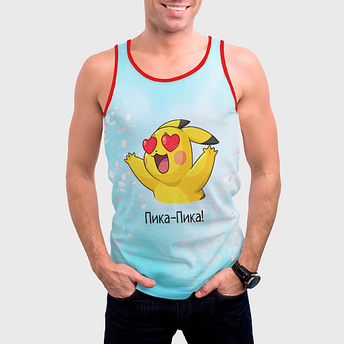 Мужская майка без рукавов Влюбленный Пикачу / 3D-Красный – фото 3