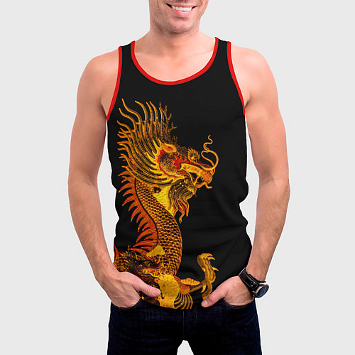 Мужская майка без рукавов Золотой китайский дракон / 3D-Красный – фото 3