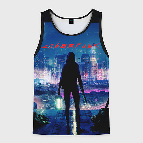 Мужская майка без рукавов КИБЕРПАНК НАЙТ СИТИ / 3D-Черный – фото 1