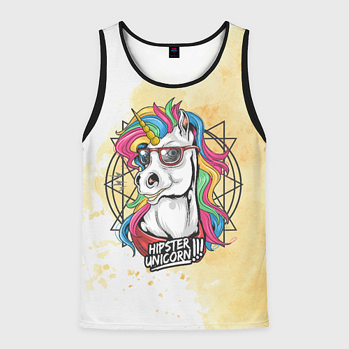 Мужская майка без рукавов Hipster unicorn / 3D-Черный – фото 1