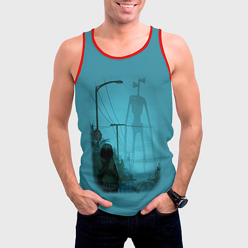 Мужская майка без рукавов СИРЕНОГОЛОВЫЙ И ДЕВОЧКА / 3D-Красный – фото 3